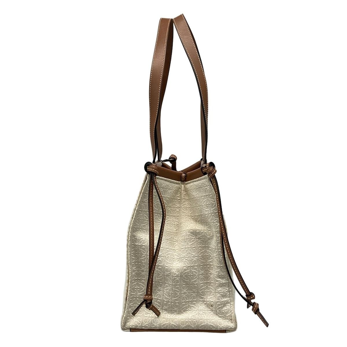 LOEWE ロエベ トートバッグ クッショントート アナグラム スモール アイボリー×ブラウン レザー