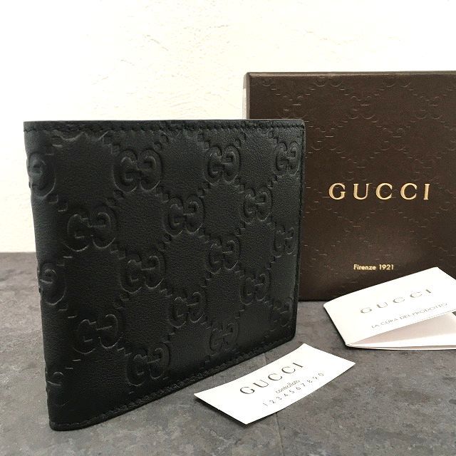 27 み GUCCI 二つ折り財布 146223 グッチシマ ブラック き プレゼントにも