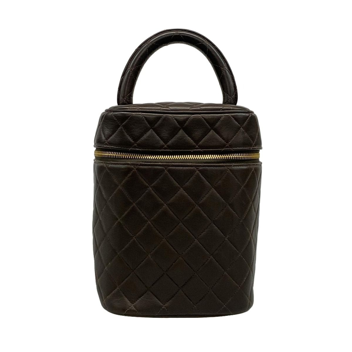 CHANEL シャネル バニティバッグ マトラッセ ダークブラウン ゴールド金具 ラムスキン