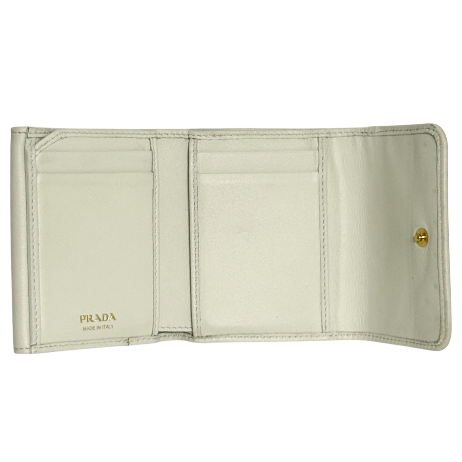  プラダ レディース スタッド レザー 3つ折り 財布 オフホワイト コンパクト 三つ折り財布 折り財布