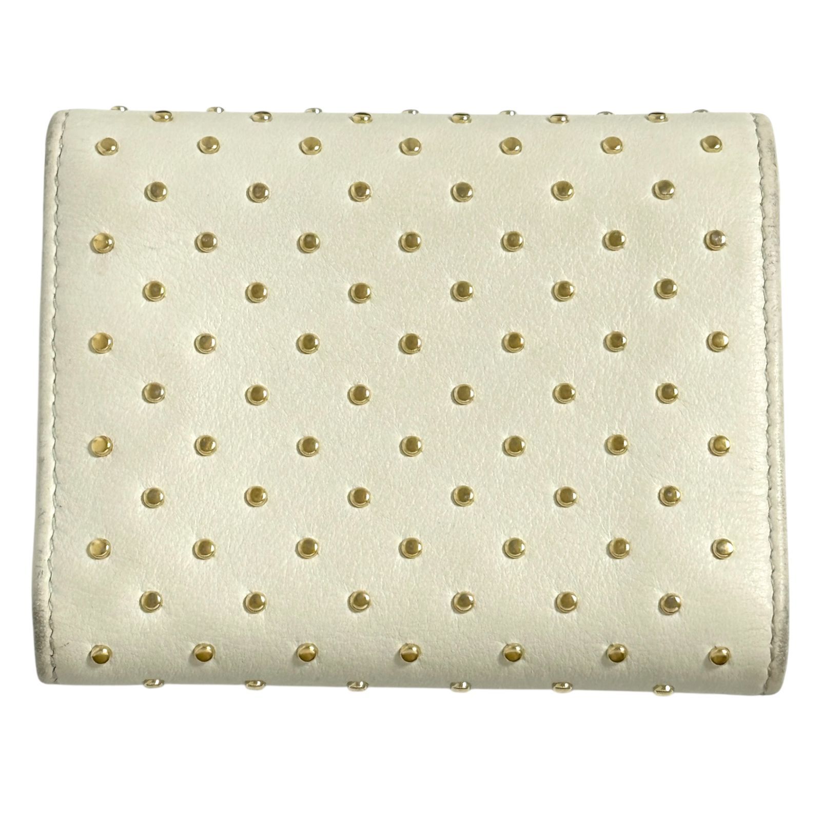 プラダ レディース スタッド レザー 3つ折り 財布 オフホワイト コンパクト