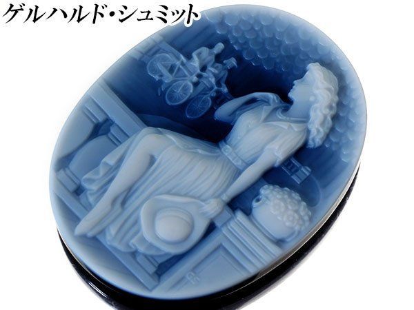 ジュエリー ゲルハルド シュミット作 町を眺める女性の彫刻 絶品ブルーストーンカメオルース k1005m