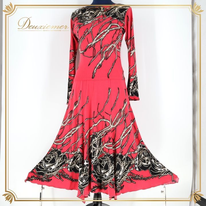 社交ダンス 衣装 トップス チャコット バレエ M 長袖 レッド系 ピンク