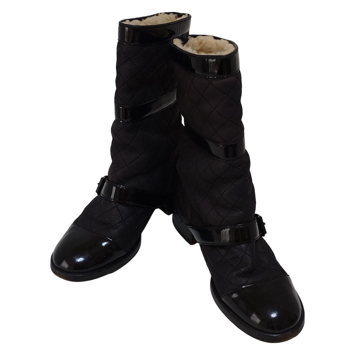 CHANEL シャネル ショートブーツ 37 C レディース - 黒 キルティング アウトソール張替済 レザー ムートン
