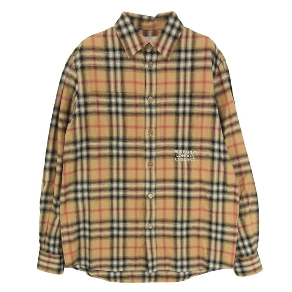 BURBERRY LONDON バーバリー ロンドン 8036773 ENGLAND イングランド ティッシ期 ロゴ刺繍 ノバチェック 長袖 シャツ ブラウン系 XS