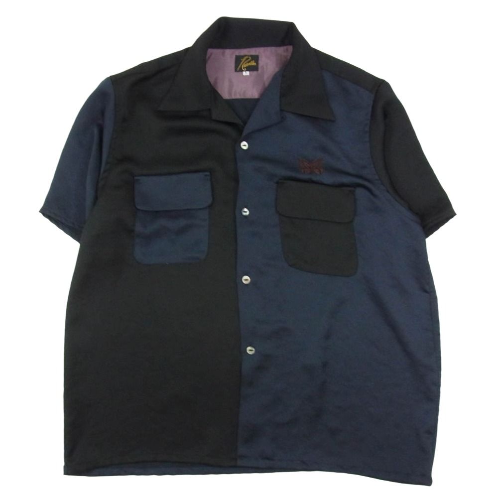 Needles ニードルス MR463 × THE TOKYO S S Classic Shirt - Poly Sateen&Emb ザ トウキョウ クレイジーパターン オープン 半袖シャツ ブラック系 L