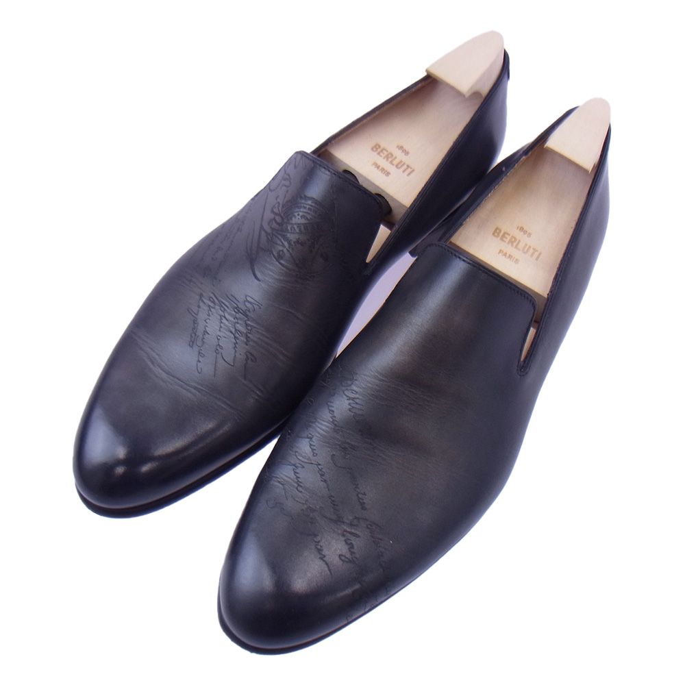 Berluti ベルルッティ 0290×4170 CURSIVE GALET カーシヴ ガレ カリグラフィー スリッポン ローファー レザーシューズ ブラック系 グレー系 7
