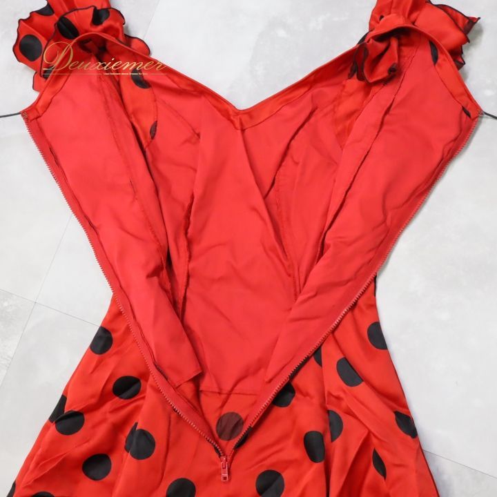 フラメンコ 衣装 ワンピース ドレス 赤 黒 ボランテ フリル ドット