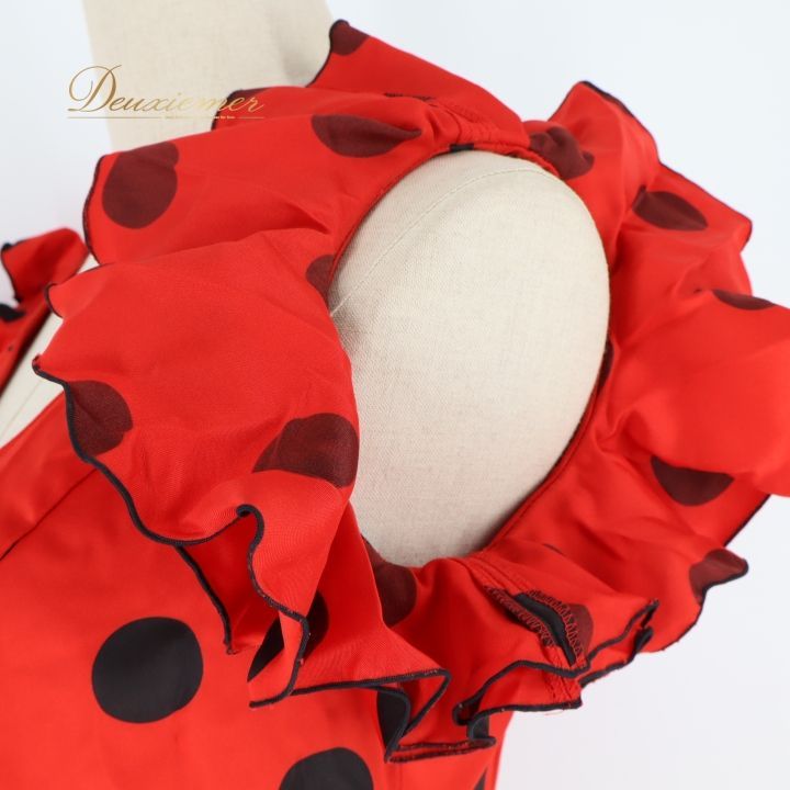 フラメンコ 衣装 ワンピース ドレス 赤 黒 ボランテ フリル ドット