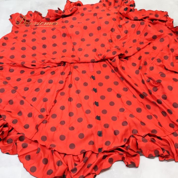 フラメンコ 衣装 ワンピース ドレス 赤 黒 ボランテ フリル ドット