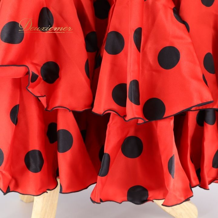 フラメンコ 衣装 ワンピース ドレス 赤 黒 ボランテ フリル ドット