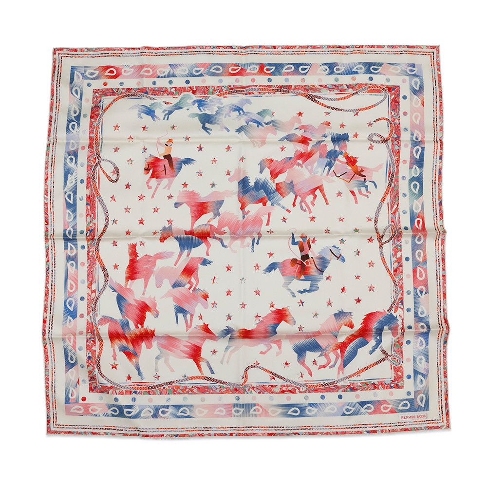 エルメス スカーフ カレ90 レ ムスタングマーブル LES MUSTANGS MARBLE HERMES シルク 京都マーブル