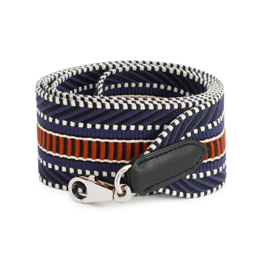 エルメス ショルダーストラップ バンドリエール サングル カヴァル ブルーアンクル キュイーブル ブラック ホワイト シルバー金具 D刻印