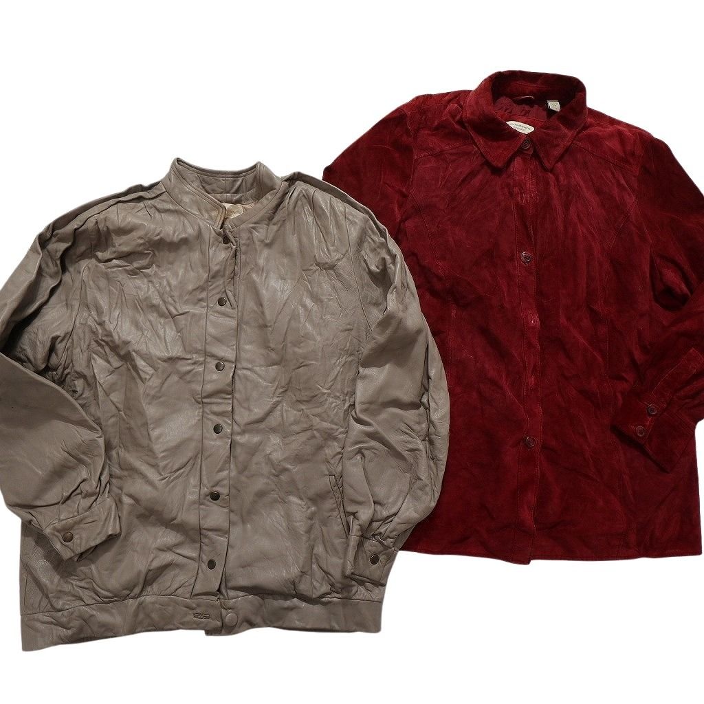 古着卸 レザー ジャケット 2枚セット レディース スエード 赤 ベージュ カバーオール型 古着 NC6100