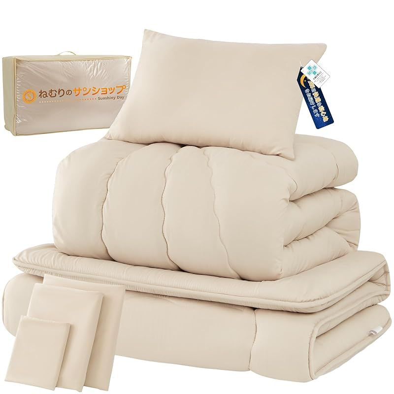 在庫 布団セット セミダブル 7点セット 寝具セット 洗える 来客用布団セット SEK認証抗菌防臭 防ダニ 高密度固綿入り 三層敷布団 中綿1 8 kg掛け布団 枕 カバー3点 収納ケース ピーチスキン加工 ホコリ出にくい オールシーズン 新生活 コン