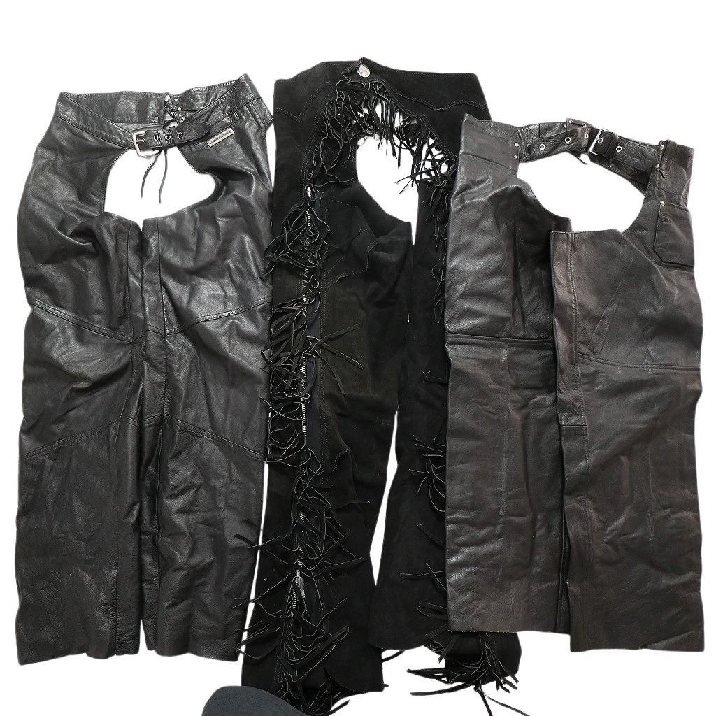 古着卸 レザー オーバーパンツ 3枚セット メンズ ハーレーダビッドソン バイク フリンジ 古着 NC6095