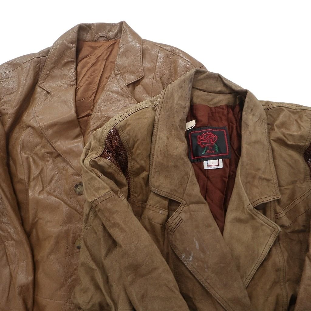 古着卸 レザー ジャケット MIX 2枚セット レディース 裏地キルト ブラウン 古着 NC6120