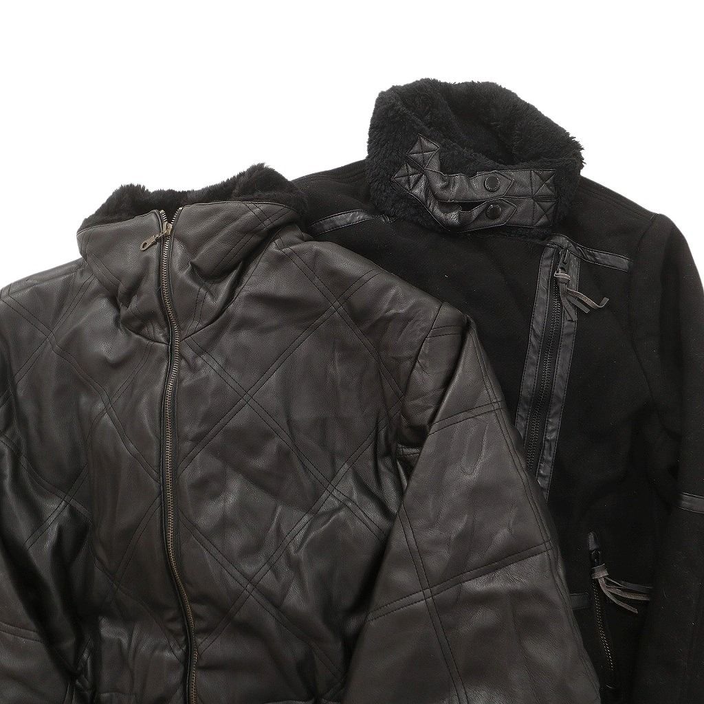 古着卸 レザー ジャケット MIX 2枚セット レディース スタンド ストラップ ボア ジップアップ 古着 NC6119