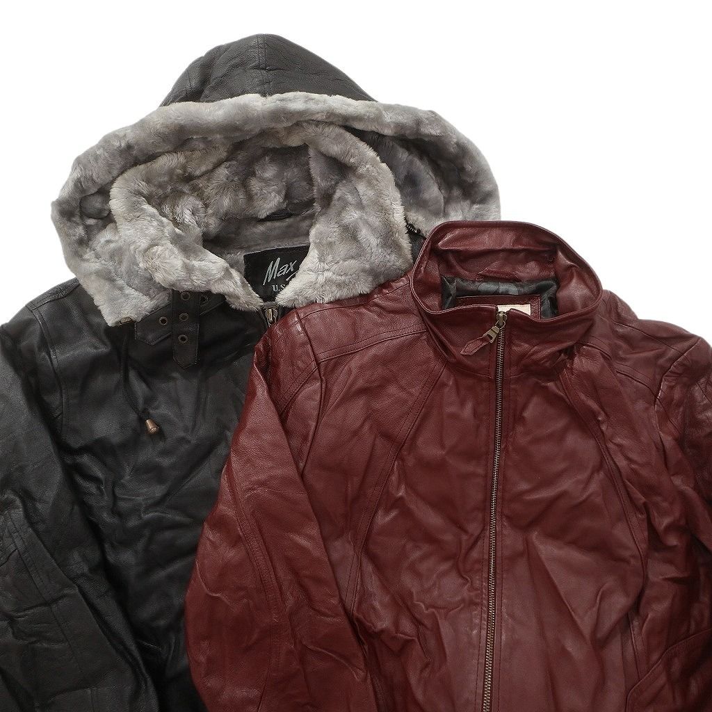 古着卸 レザー ジャケット MIX 2枚セット レディース フード付き スタンド 古着 NC6118