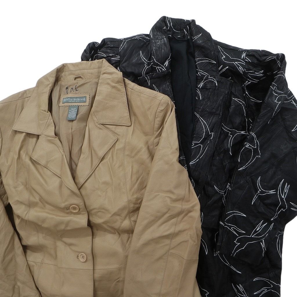 古着卸 レザー ジャケット MIX 2枚セット レディース 総柄 テーラード ベージュ 古着 NC6117