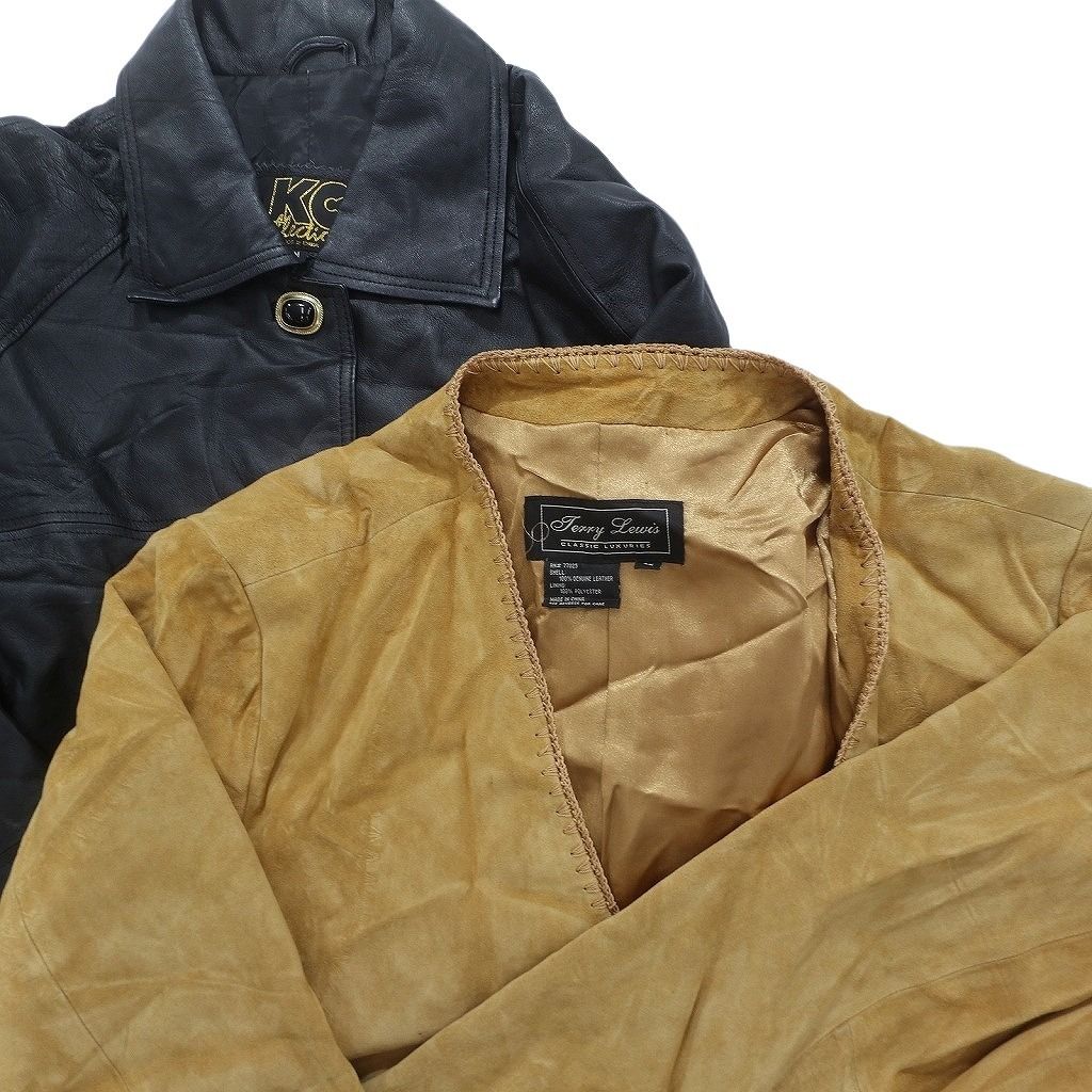 古着卸 レザー ジャケット MIX 2枚セット レディース フラップ 襟付き ブラック 古着 NC6116