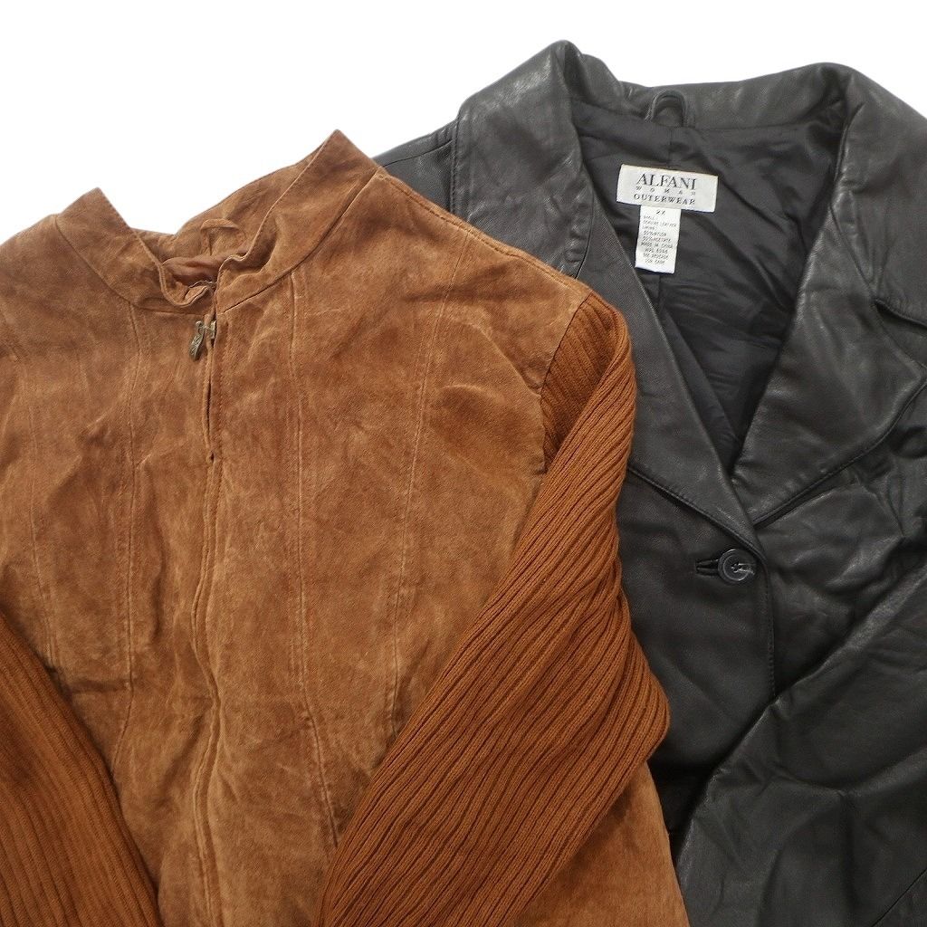 古着卸 レザー ジャケット MIX 2枚セット レディース ブラック 切り替え ジップアップ 古着 NC6114