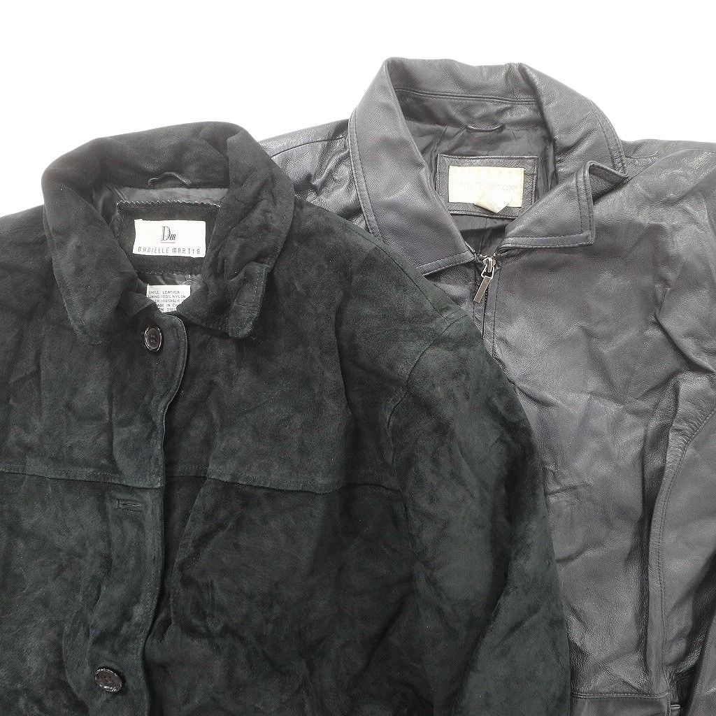 古着卸 レザー ジャケット MIX 2枚セット レディース 襟付き ブラック フルジップ 古着 NC6113