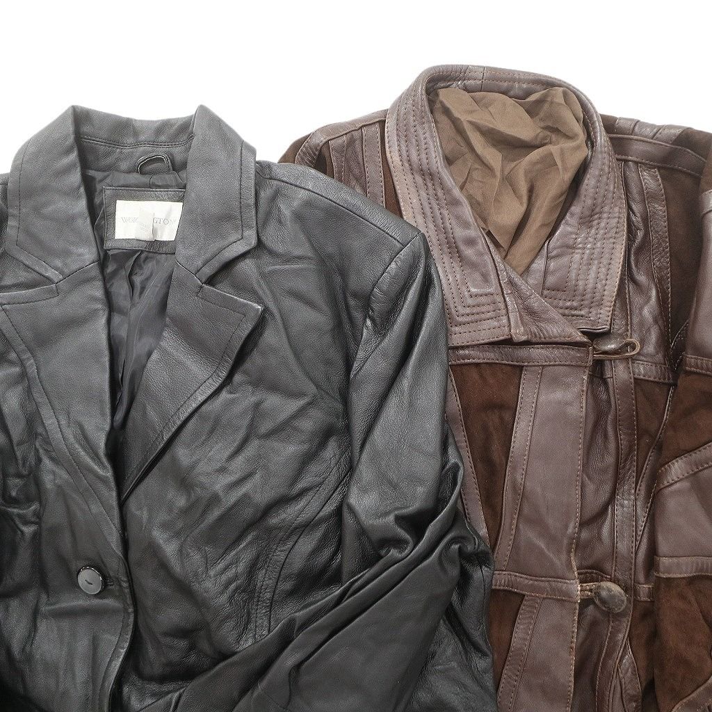 古着卸 レザー ジャケット MIX 2枚セット レディース パッチワーク ブラック ブラウン 古着 NC6112