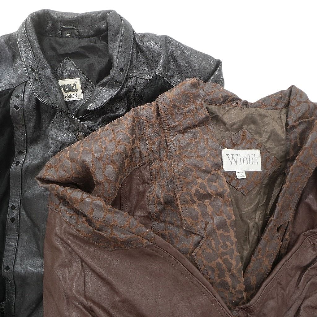 古着卸 レザー ジャケット MIX 2枚セット レディース ブルゾン型 ダブルブレスト 切り替え 古着 NC6111