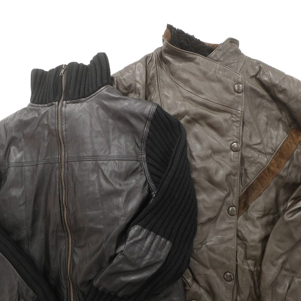 古着卸 レザー ジャケット MIX 2枚セット レディース スタンド 切り替え フルジップ 古着 NC6106