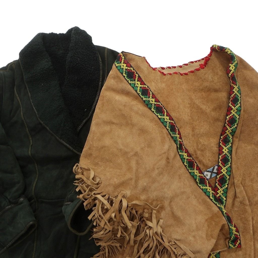 古着卸 レザー ジャケット MIX 2枚セット レディース 裏地ボア フリンジ ネイティブ柄 古着 NC6105