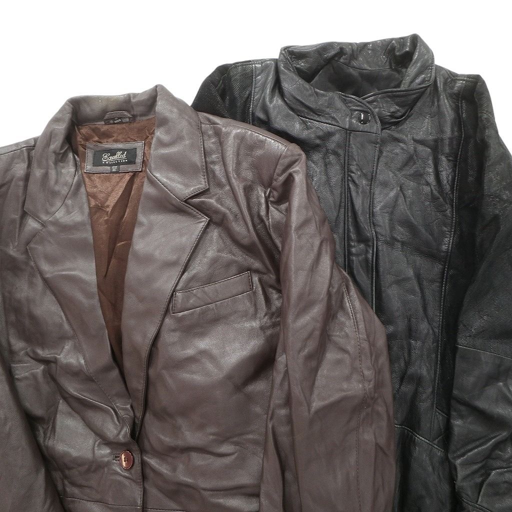 古着卸 レザー ジャケット MIX 2枚セット レディース スタンド ブラック テーラード 古着 NC6102