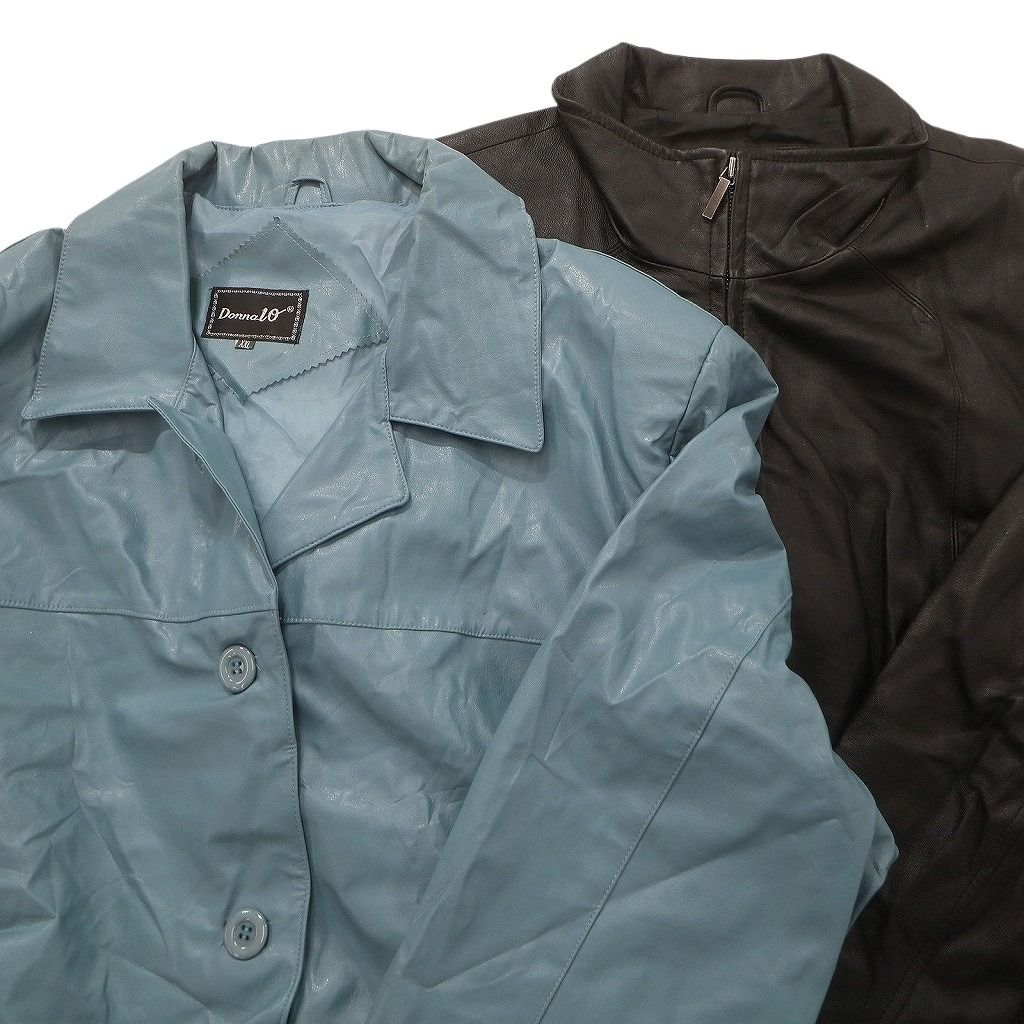 古着卸 レザー ジャケット MIX 2枚セット レディース スタンド フルジップ ライトブルー 古着 NC6101