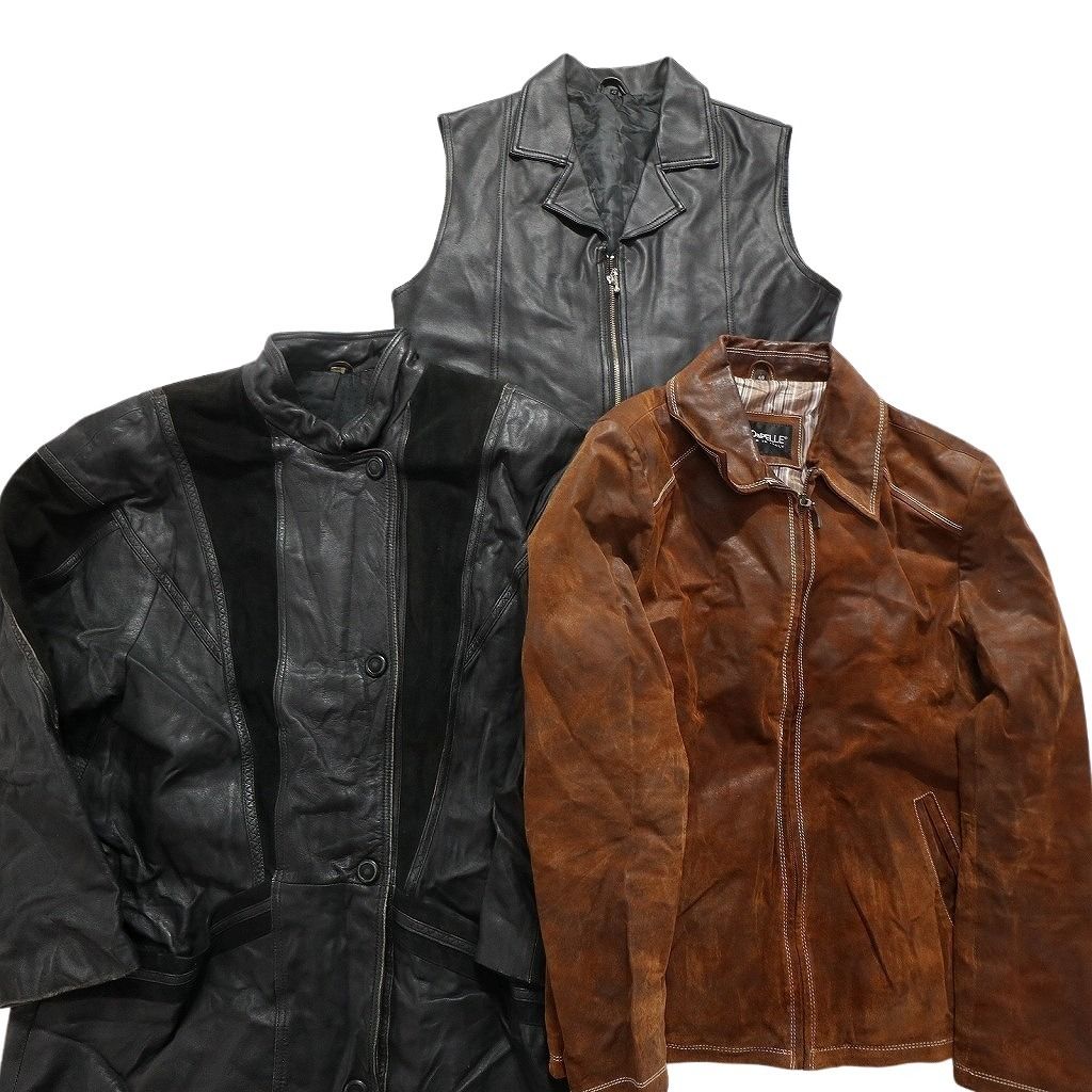 古着卸 レザー ジャケット MIX 3枚セット レディース ベスト スイングトップ 切り替え 古着 NC6123