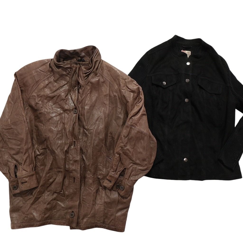古着卸 レザー ジャケット MIX 2枚セット レディース スタンド ダブルフラップ 古着 NC6121