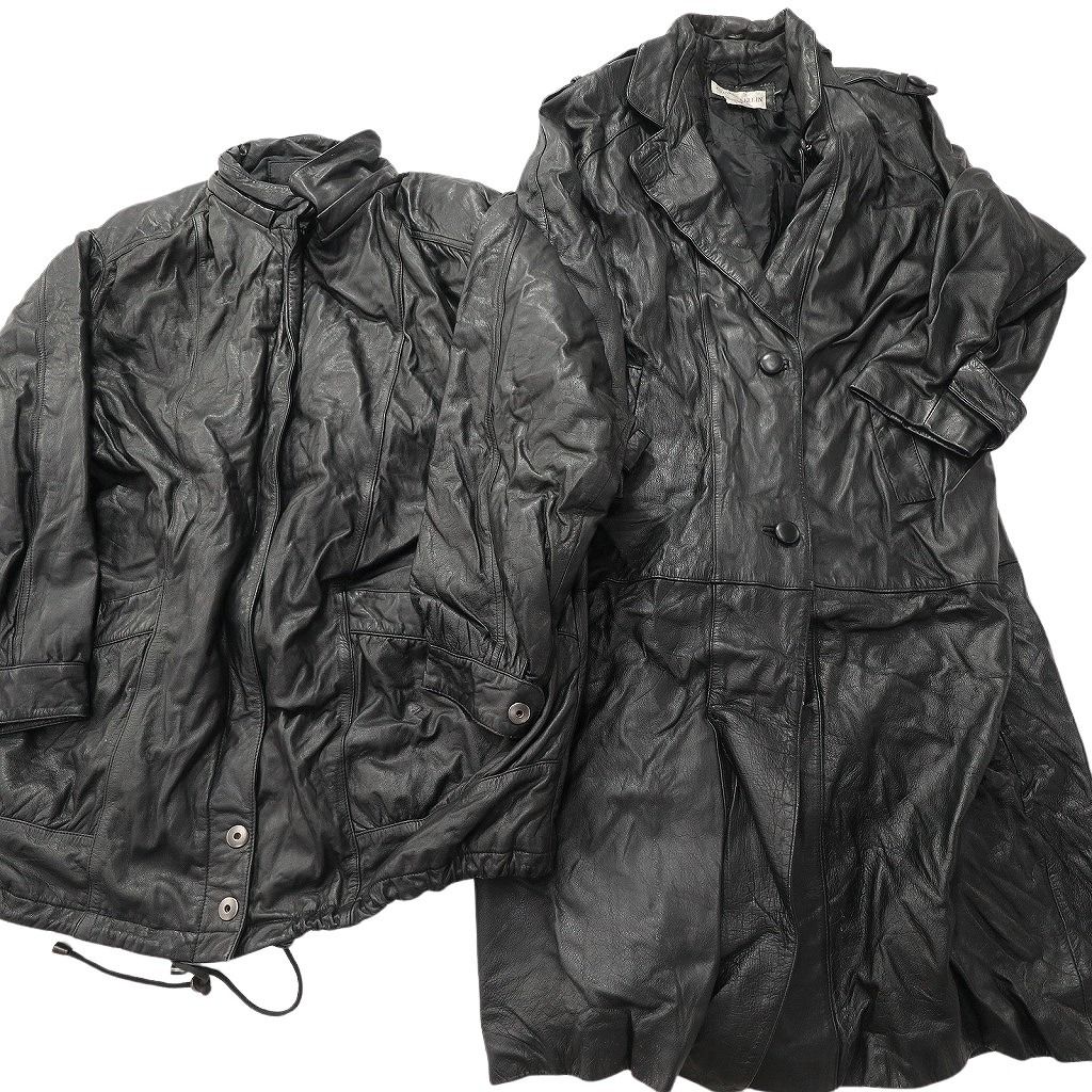 古着卸 レザー コート MIX 2枚セット レディース ブラック スタンド エポレット 古着 NC6160
