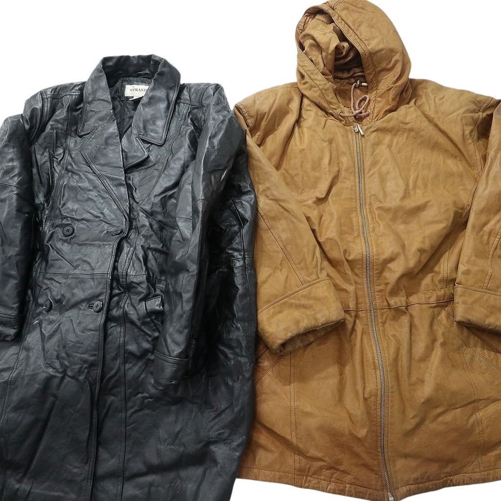 古着卸 レザー コート MIX 2枚セット レディース ダブルブレスト フード フルジップ 古着 NC6152