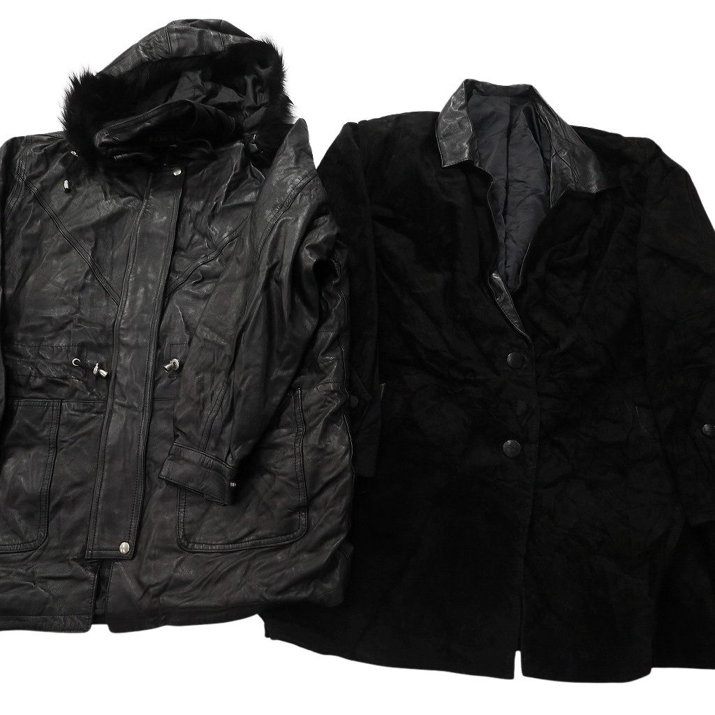 古着卸 レザー コート MIX セット レディース 比翼 フード ブラック ファー 古着 NC 6149