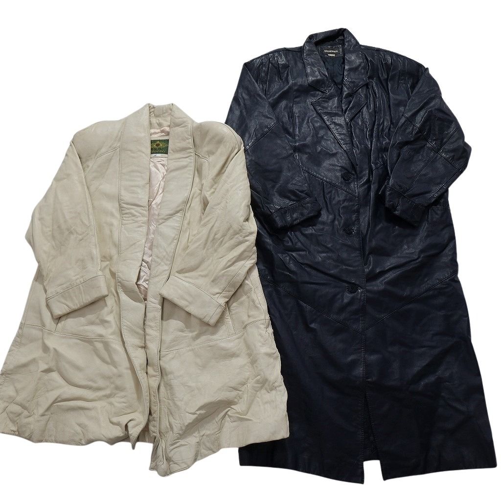 古着卸 レザー コート MIX 2枚セット レディース ロング丈 ブラック ホワイト チェスター 古着 NC6179
