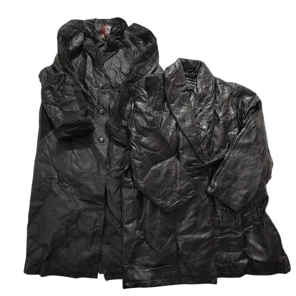 古着卸 レザー コート MIX 2枚セット レディース ジェニュインレザー ロング丈 ガウン 古着 NC6178