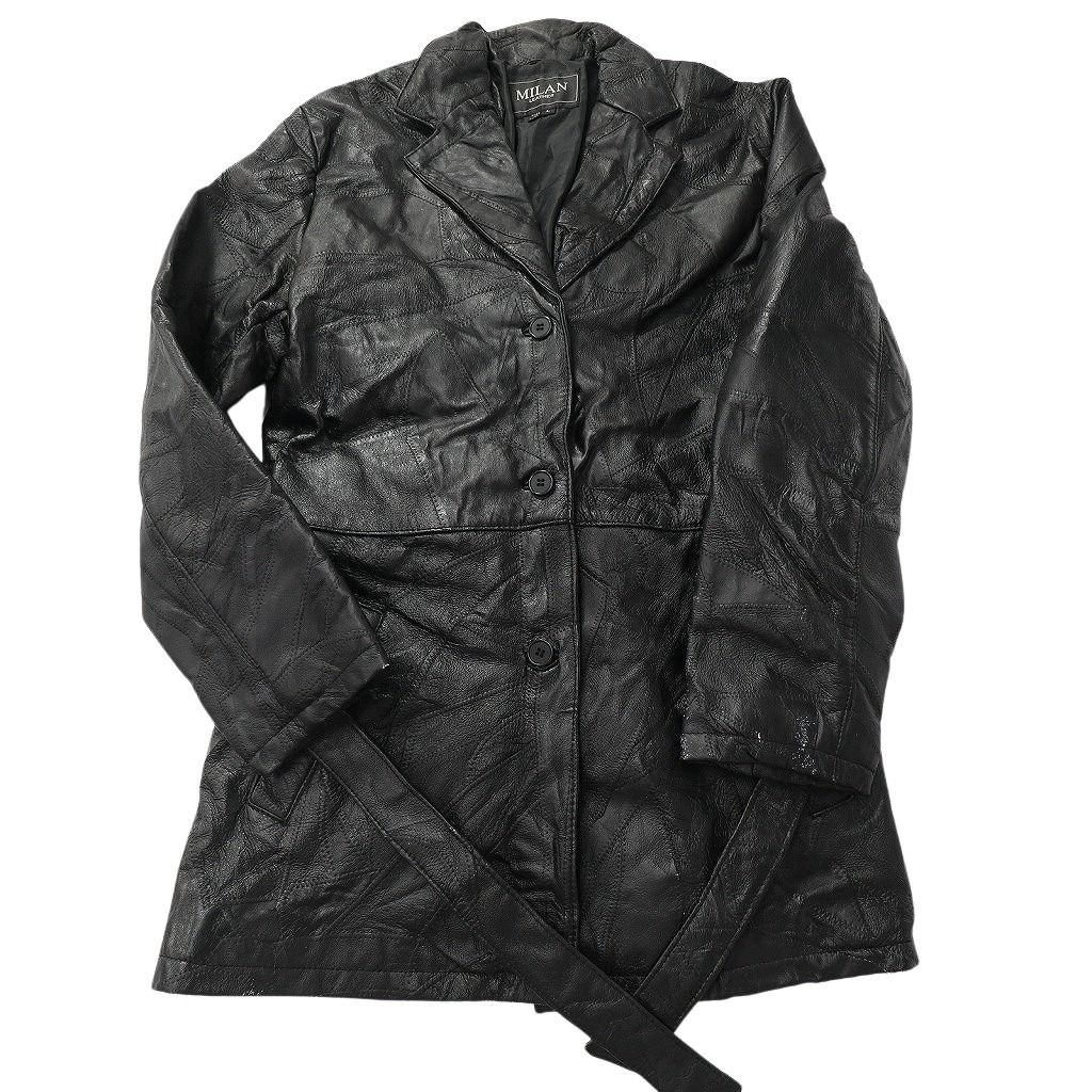 古着卸 レザー コート MIX 2枚セット レディース ダブルブレスト ロングコート ベルト付き 古着 NC6146