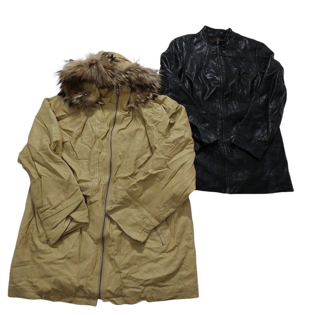 古着卸 レザー コート MIX 2枚セット レディース フーディー ファー ベージュ ブラック 古着 NC6177