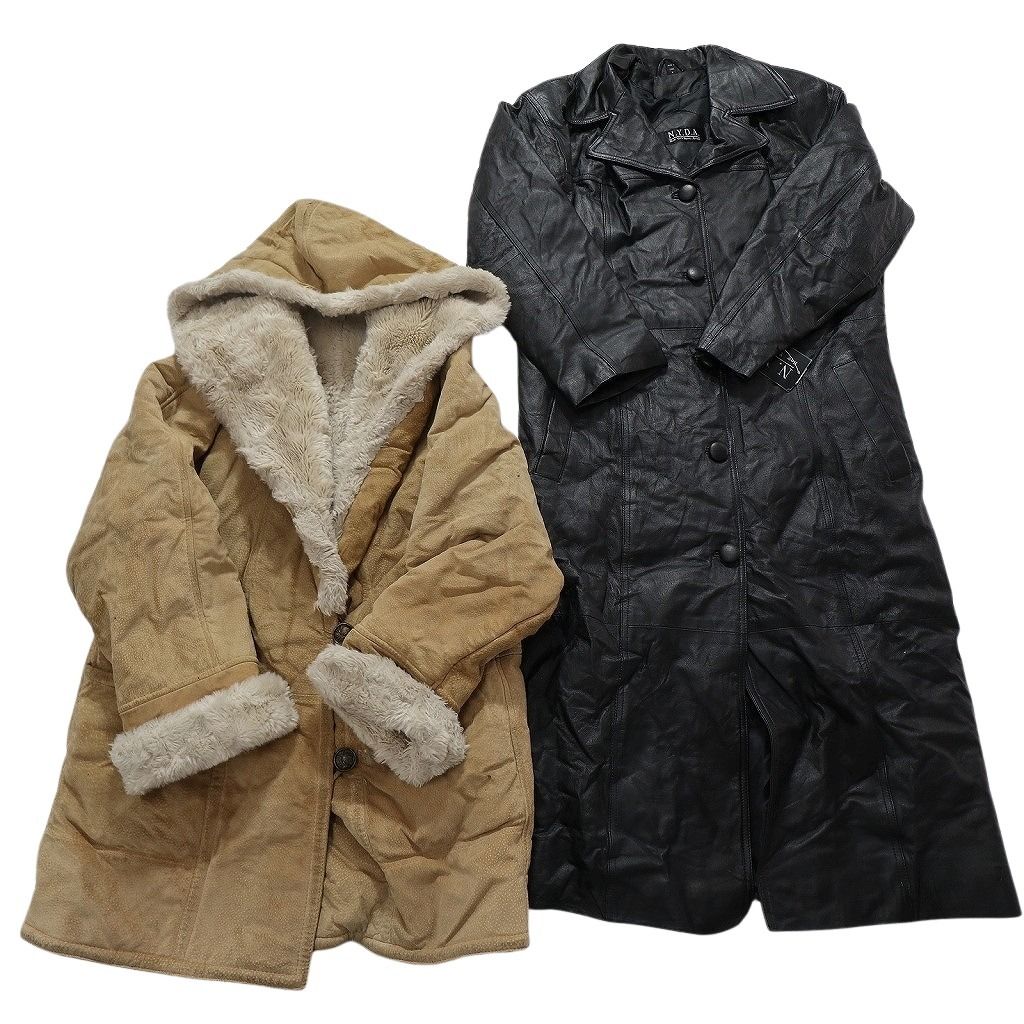 古着卸 レザー コート MIX 2枚セット レディース デットストック ムートン スエード ブラック キャメル 古着 NC6176