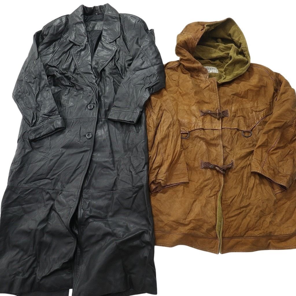 古着卸 レザー コート MIX 2枚セット レディース トグルボタン フード ロングコート 古着 NC6145