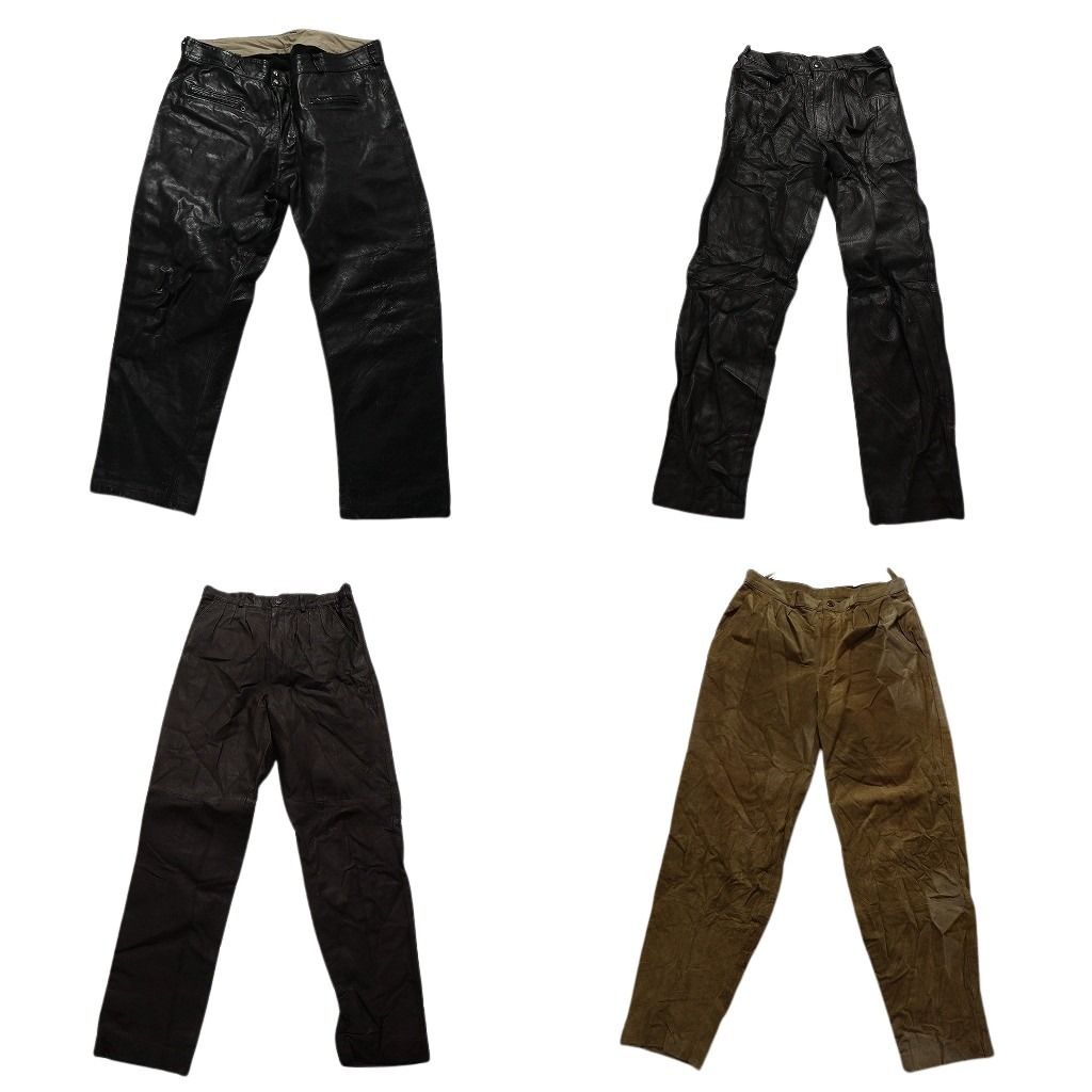 古着卸 レザー パンツ MIX 4枚セット メンズ ブラック スエード キャメル タック 茶色 古着 NC6167