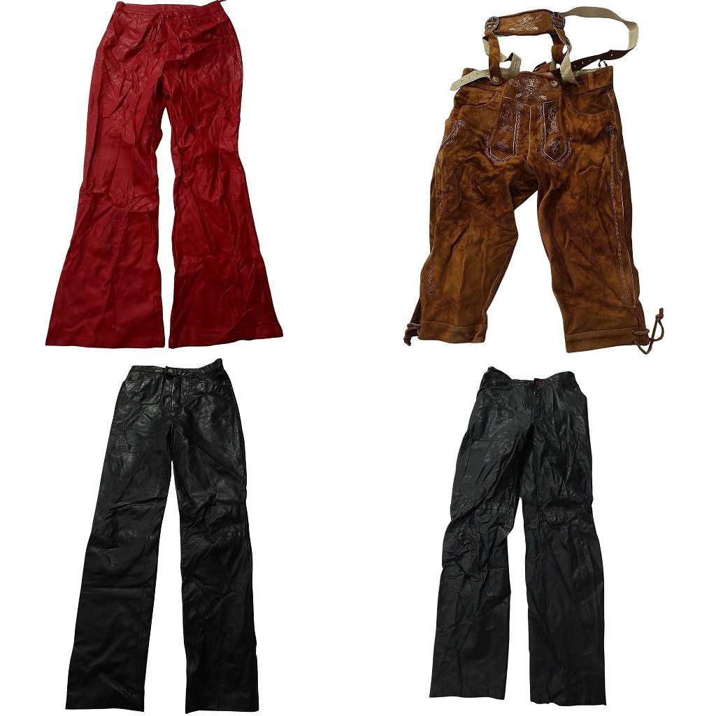 古着卸 レザー パンツ MIX セット レディース フ ブラック 赤 スエード レーダーホーゼン 古着 NC 6198