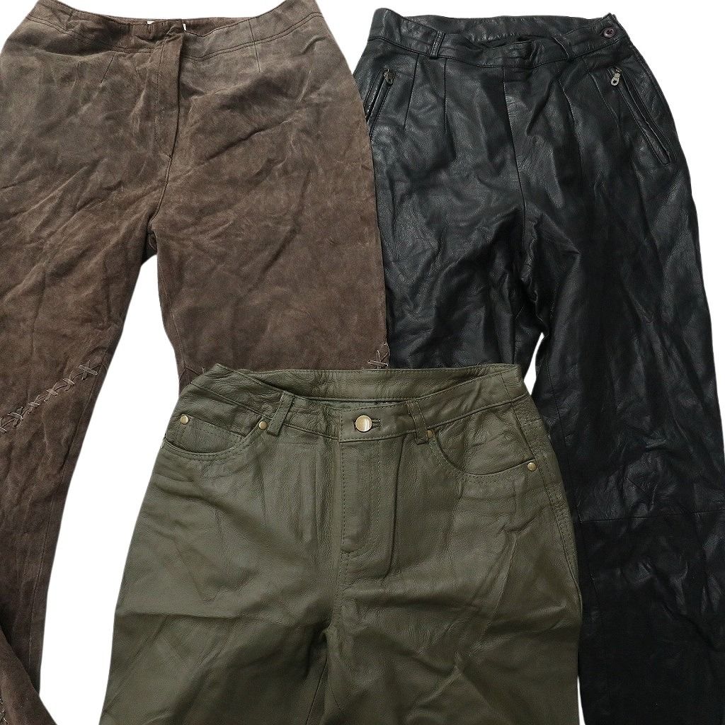 古着卸 レザー パンツ MIX セット レディース ブラック カーキ 茶色 スエード レースアップ 古着 NC 6195