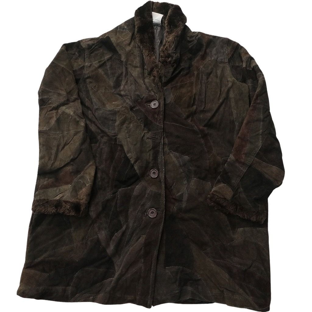 古着卸 レザー コート MIX 2枚セット レディース パチワーク 総柄 ファー ブラック 茶色 シングル 古着 NC6193