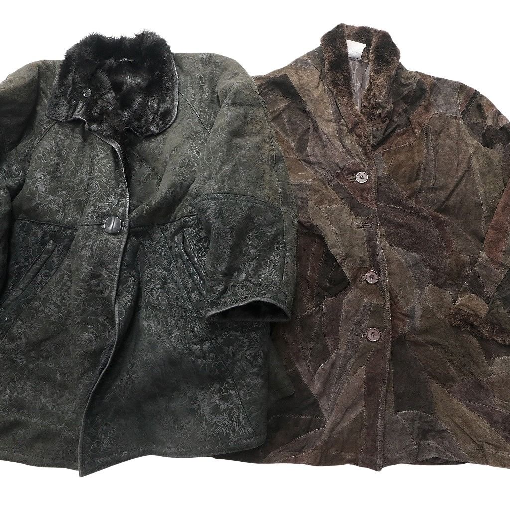 古着卸 レザー コート MIX セット レディース パチワーク 総柄 ファー ブラック 茶色 シングル 古着 NC 6193