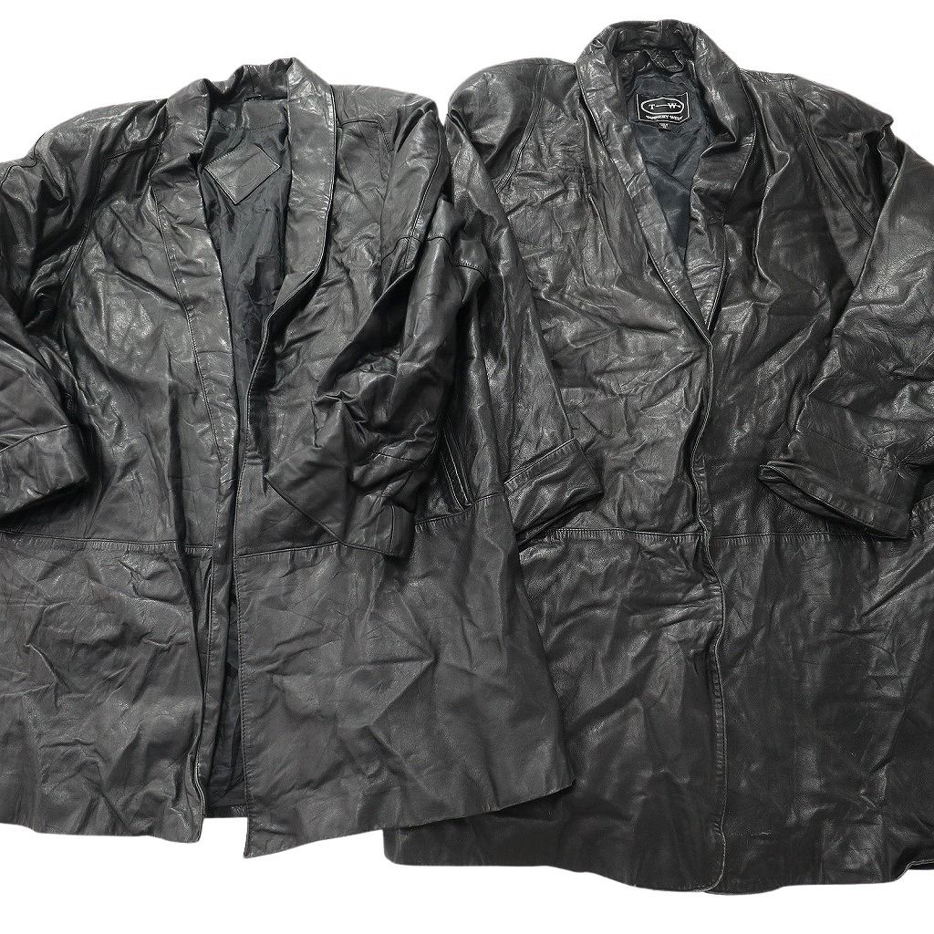 古着卸 レザー コート MIX 2枚セット レディース シングル ブラック ミドル丈 ガウン 古着 NC6189